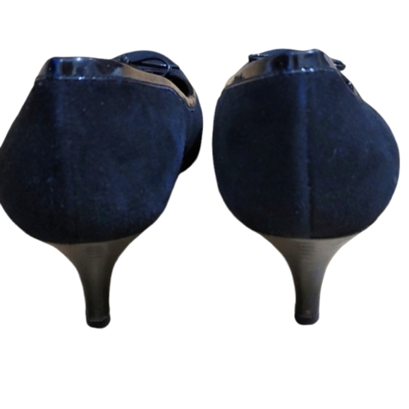 Boden Heels Black Suede Leather Kitten Heel Bow Tie Cushioned Footbed Round Toe - Picture 7 of 12